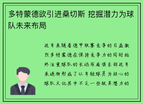 多特蒙德欲引进桑切斯 挖掘潜力为球队未来布局